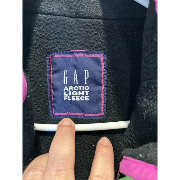 Vintage Men’s Gap Arctic Fleece Reversible Zip Up L Neon Green Black 90s‎ Y2k - Picture 4 of 13